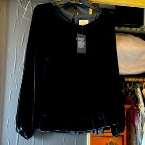 Black Velvet Long sleeve top with Ruffle at bottom